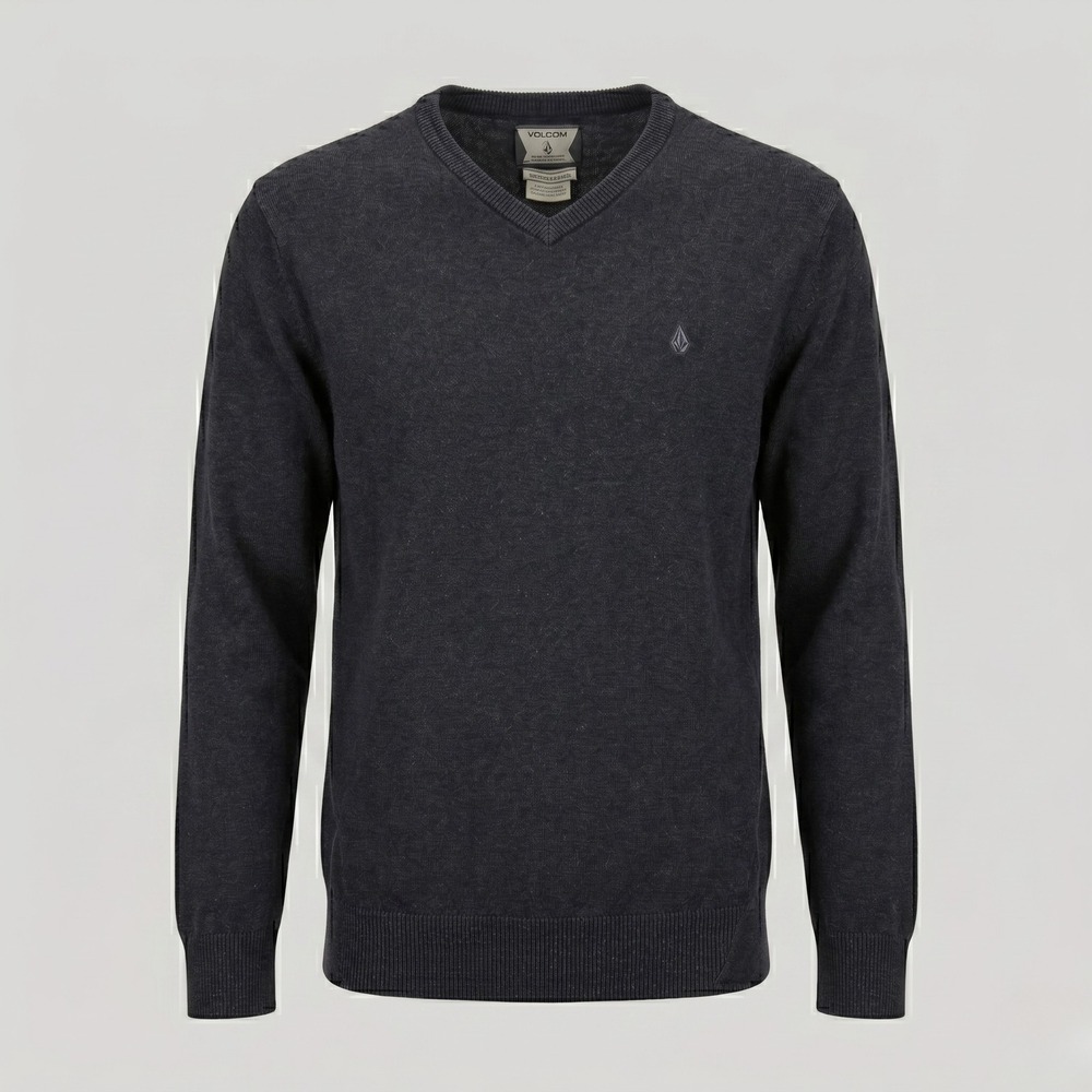 Volcom Corpo Class Mens Medium Gray Sweater Understated SWTR V-Neck 100%‎ Cotton